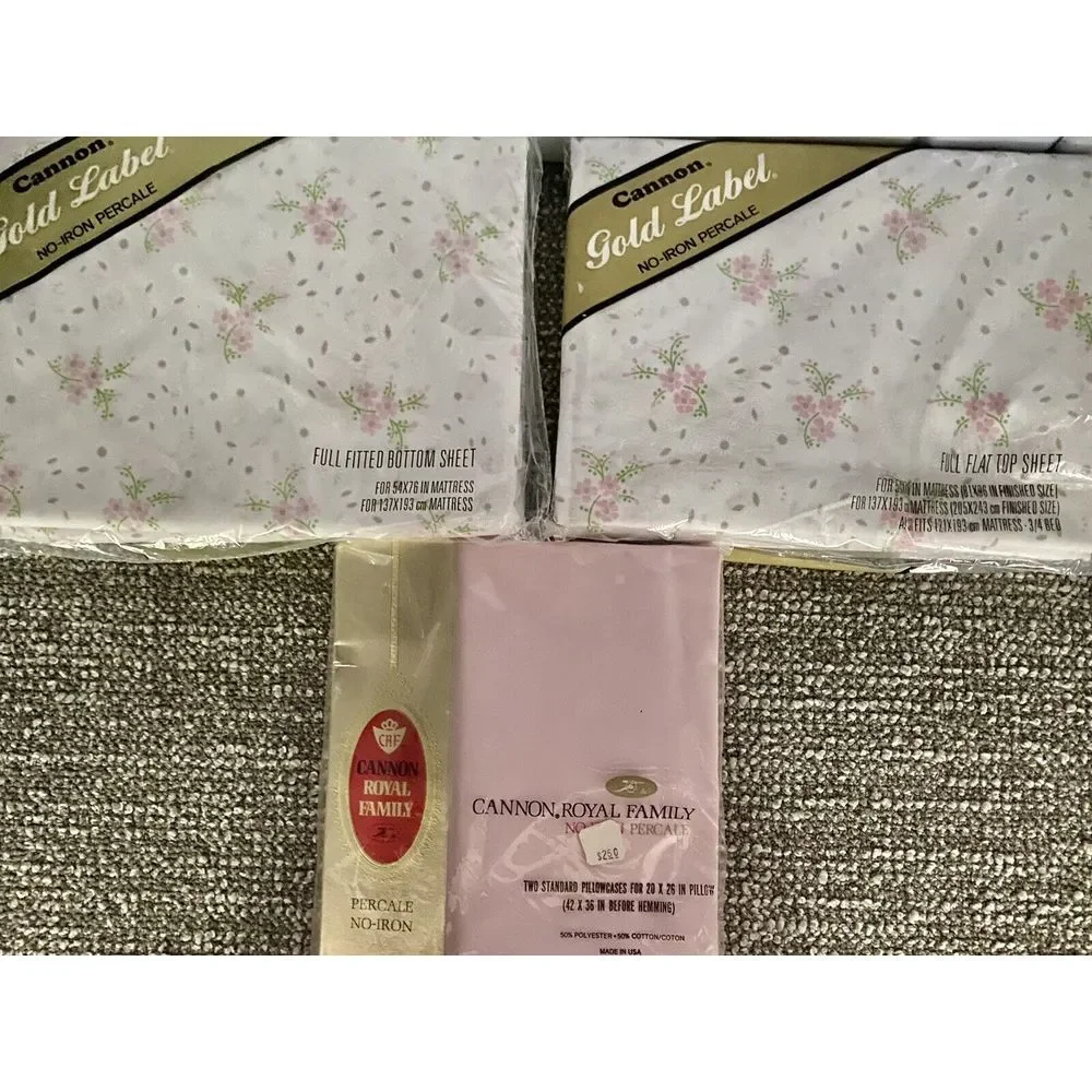 Cannon VTG Sheet Set Gold Label Non Iron Percale Full Size W Pillowcases Pink H1